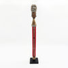 Red Cowrie-hat African Namji doll 32" — handmade Cameroon beaded figurine