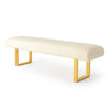 White Upholstered Shearling Sheepskin Miami Bench In Satin Brass Metal Finish Bench by Outpost Original