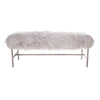 Light Gray Upholstered Tibetan Lamb Sheepskin Bench In Satin Nickel Metal Finish Metal Bench by Outpost Original