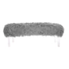 Lucite Bench In Light Gray Upholstered Tibetan Lamb Sheepskin Bench by Outpost Original