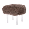 Round Lucite Stool In Dusty Mountain Upholstered Tibetan Lamb Sheepskin Bench by Outpost Original