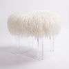 Round Lucite Stool in Slate Tip Tibetan Lamb Sheepskin