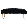 Black Upholstered Tibetan Lamb Sheepskin Bench In Satin Brass Metal Finish Finish Bench by Outpost Original