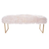 White Upholstered Tibetan Lamb Sheepskin Bench In Satin Brass Metal Finish Finish Bench by Outpost Original