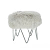 Upholstered Tibetan Lamb Sheepskin Wave Stool In Light Gray Bench by Outpost Original