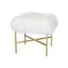 White Upholstered Tibetan Lamb Sheepskin Bench In Satin Brass Metal Finish Metal Bench by Outpost Original