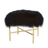 Black Upholstered Tibetan Lamb Sheepskin Bench In Satin Brass Metal Finish Metal Bench by Outpost Original