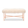 White Upholstered Tibetan Lamb Sheepskin Bench In Rose Gold Metal Finish Metal Bench by Outpost Original