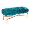 Peacock Upholstered Tibetan Lamb Sheepskin Bench In Satin Brass Metal Finish Metal Bench by Outpost Original